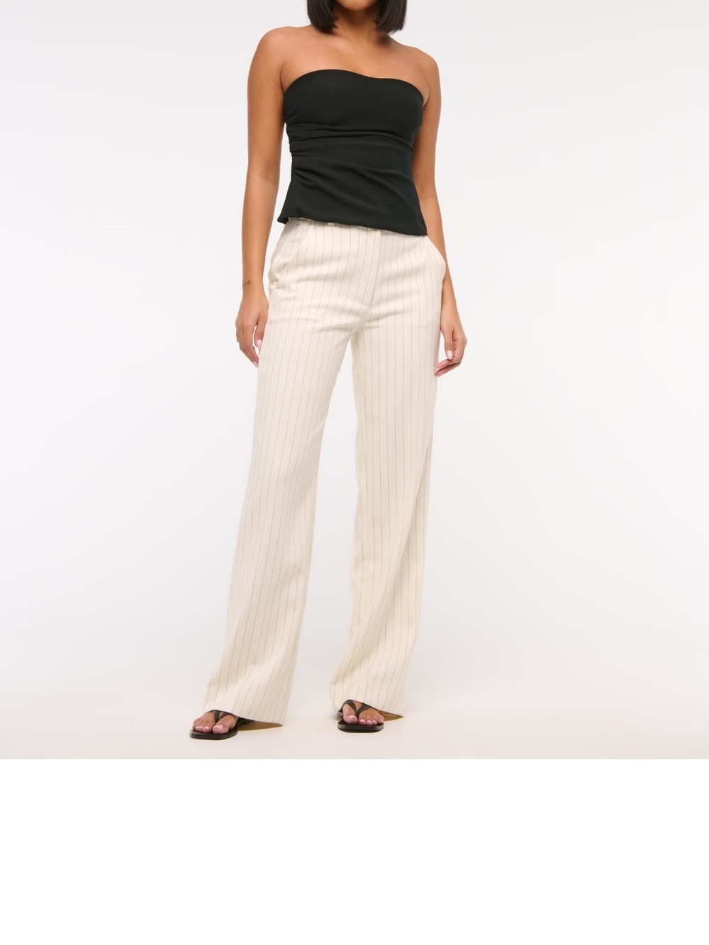 Abercrombie & Fitch Cream Pinstripe Tailored Wide-Leg Pants Women 30